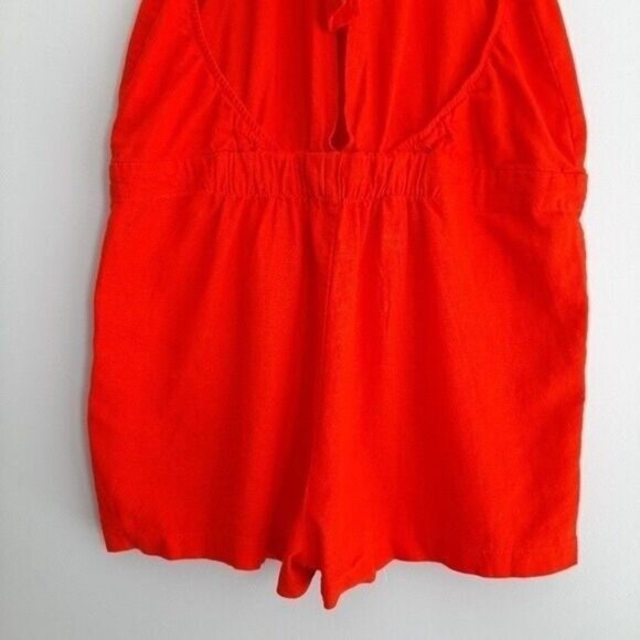 REVAMPED Linen Blend Romper Open Back Red Sz S - Picture 8 of 10